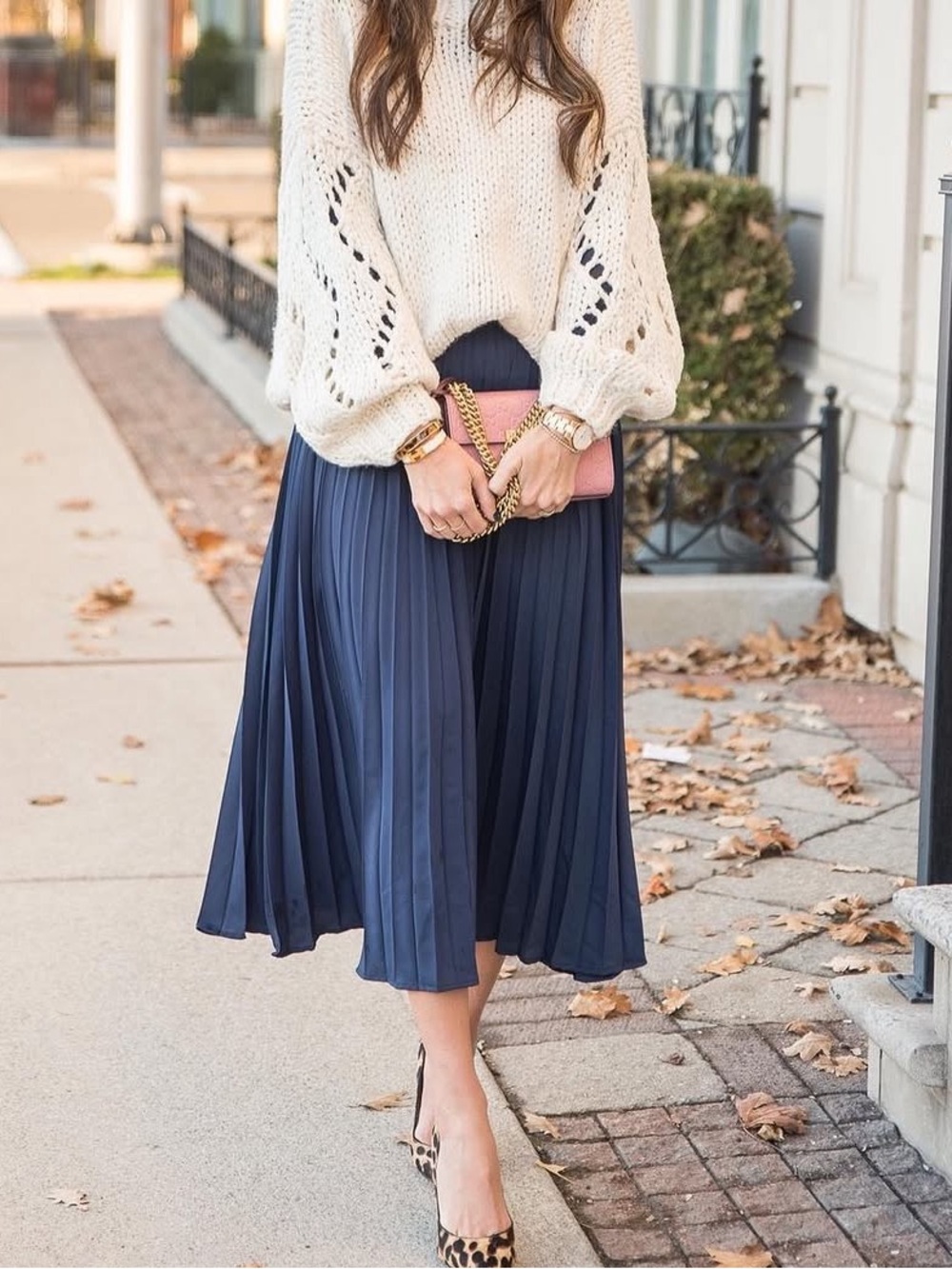 Chicwish Navy Pleated Maxi Dress with Smocked Cuffs
